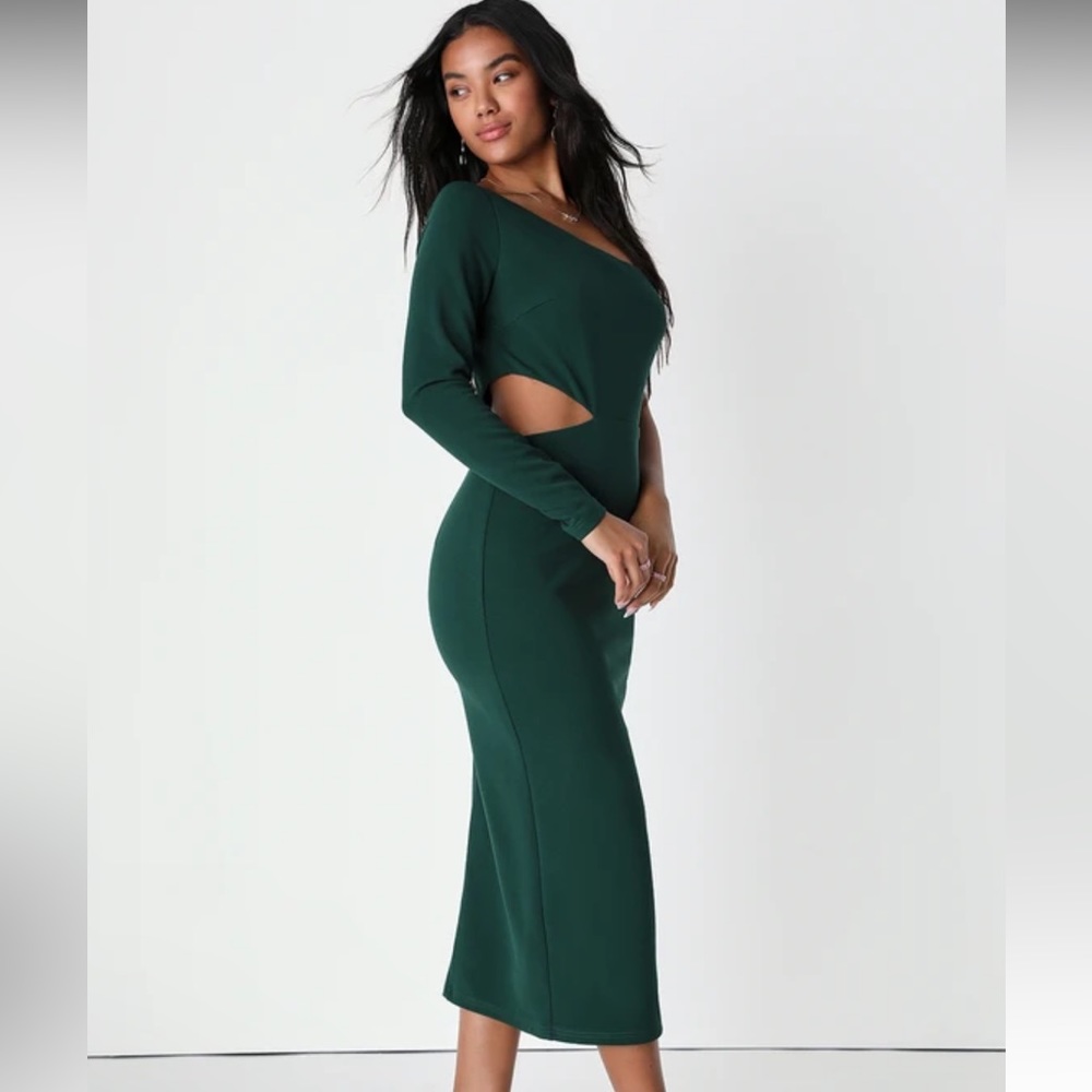 Truly Tempted Emerald Green One-Shoulder
Cutout Midi Dress